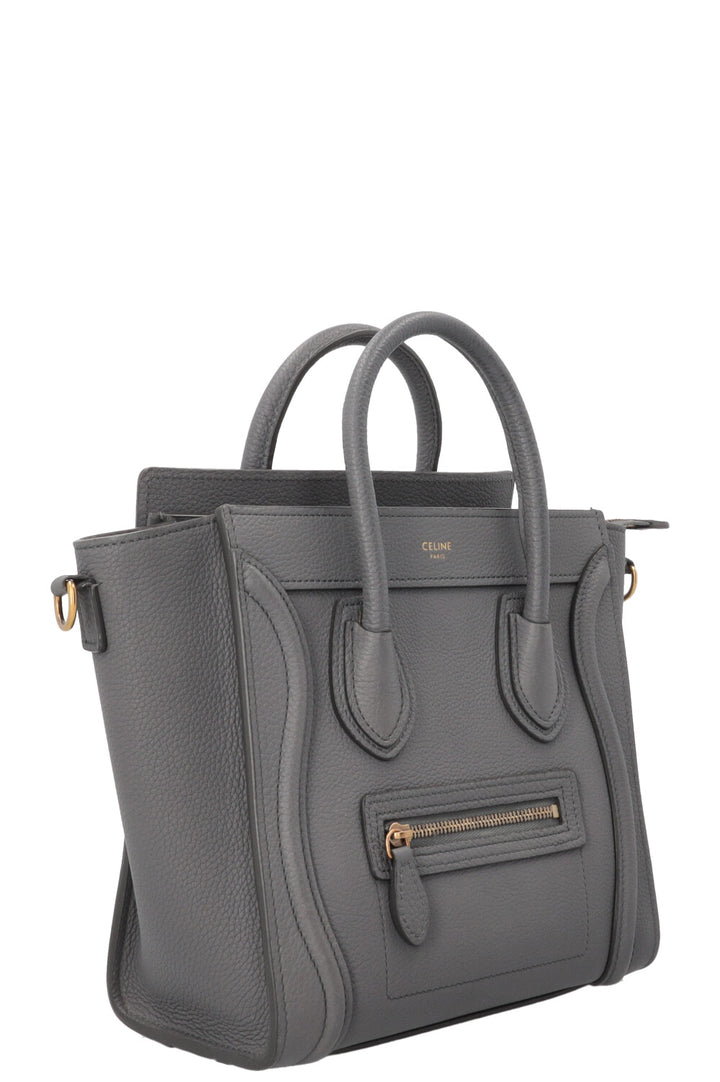 CELINE Nano Luggage en cuir gris