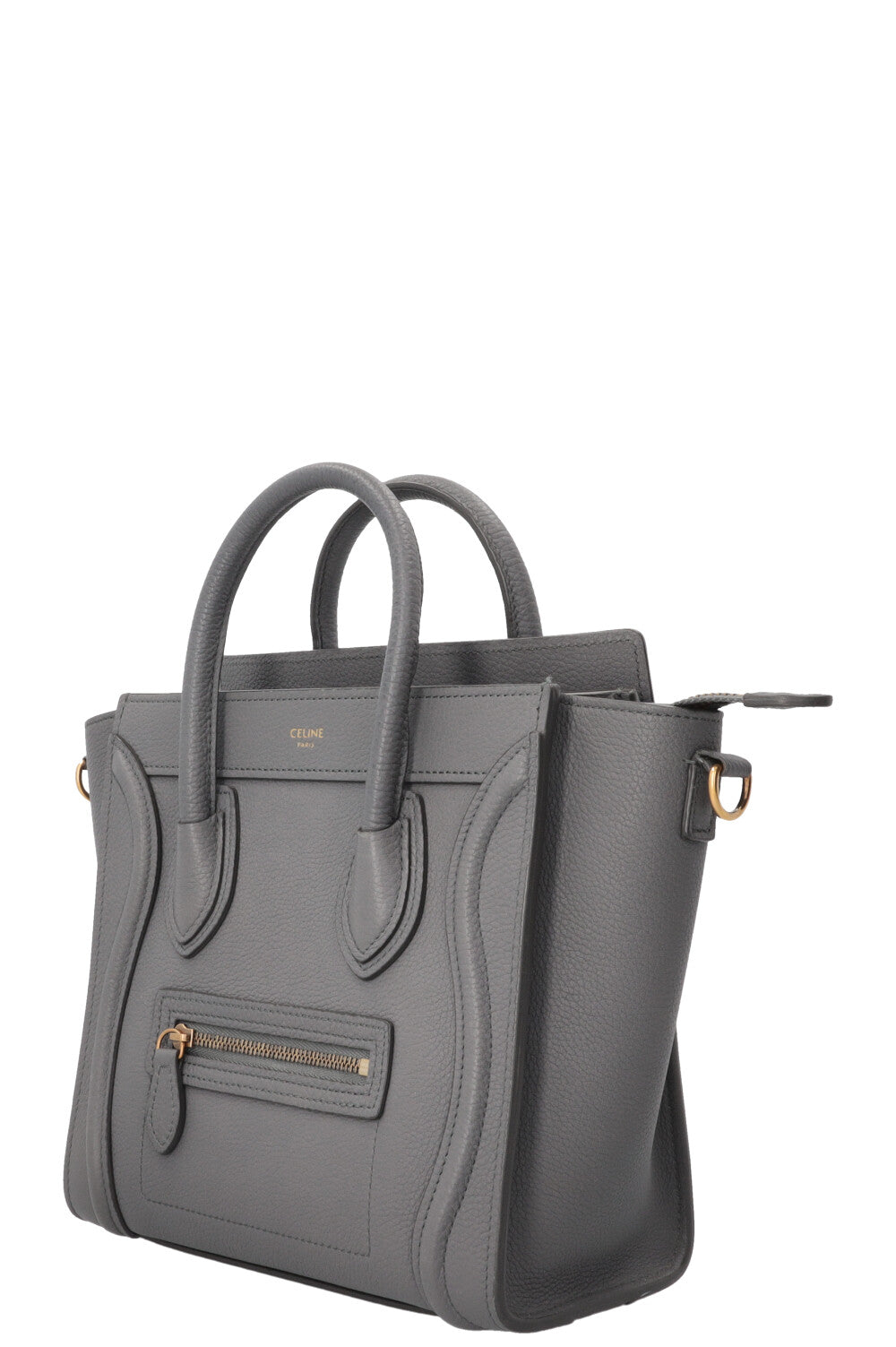 CELINE Nano Luggage en cuir gris