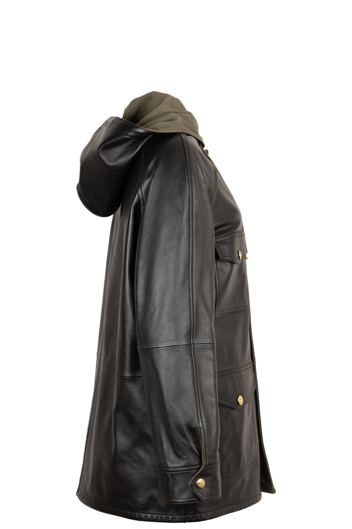 CELINE Parka Jacket Leather Black Green