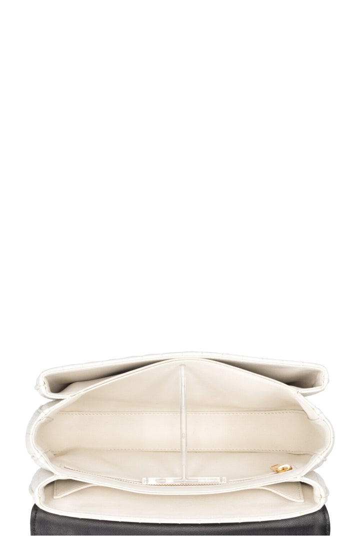 CELINE Quilted C Flap Bag Medium Leather Black White