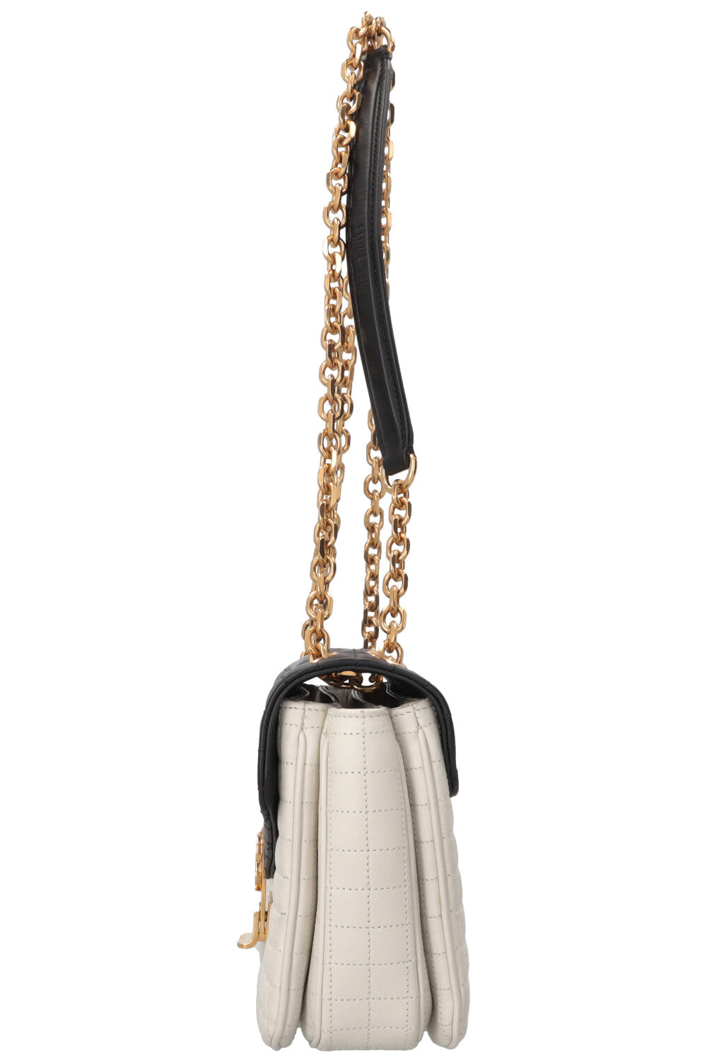 CELINE Quilted C Flap Bag Medium Leather Black White