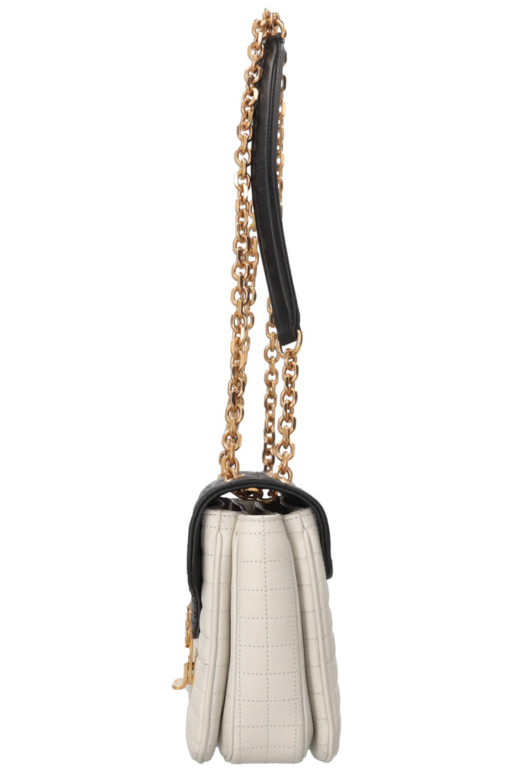 CELINE Quilted C Flap Bag Medium Leather Black White