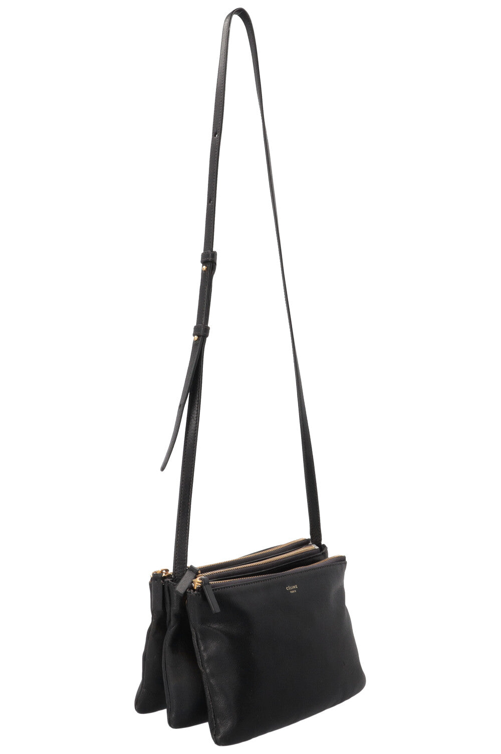 Petit sac Trio CÉLINE par Phoebe Philo en cuir d'agneau noir