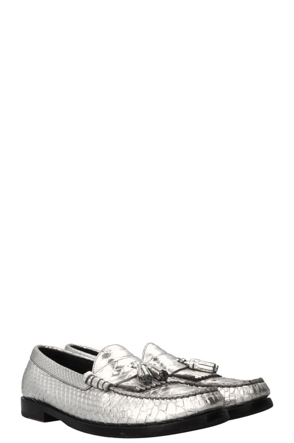 Mocassins CELINE à pampilles en cuir embossé argenté