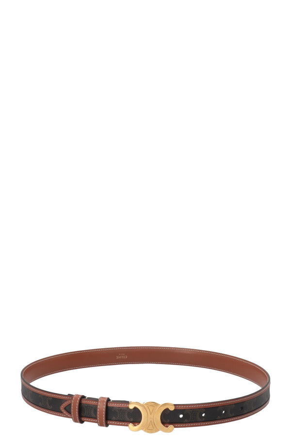 CELINE Triomphe Belt Canvas Leather Tan