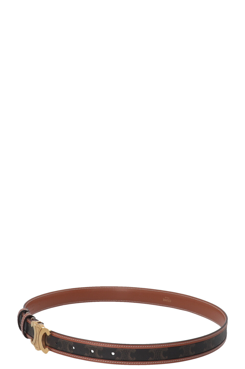 CELINE Ceinture Triomphe Toile Cuir Tan