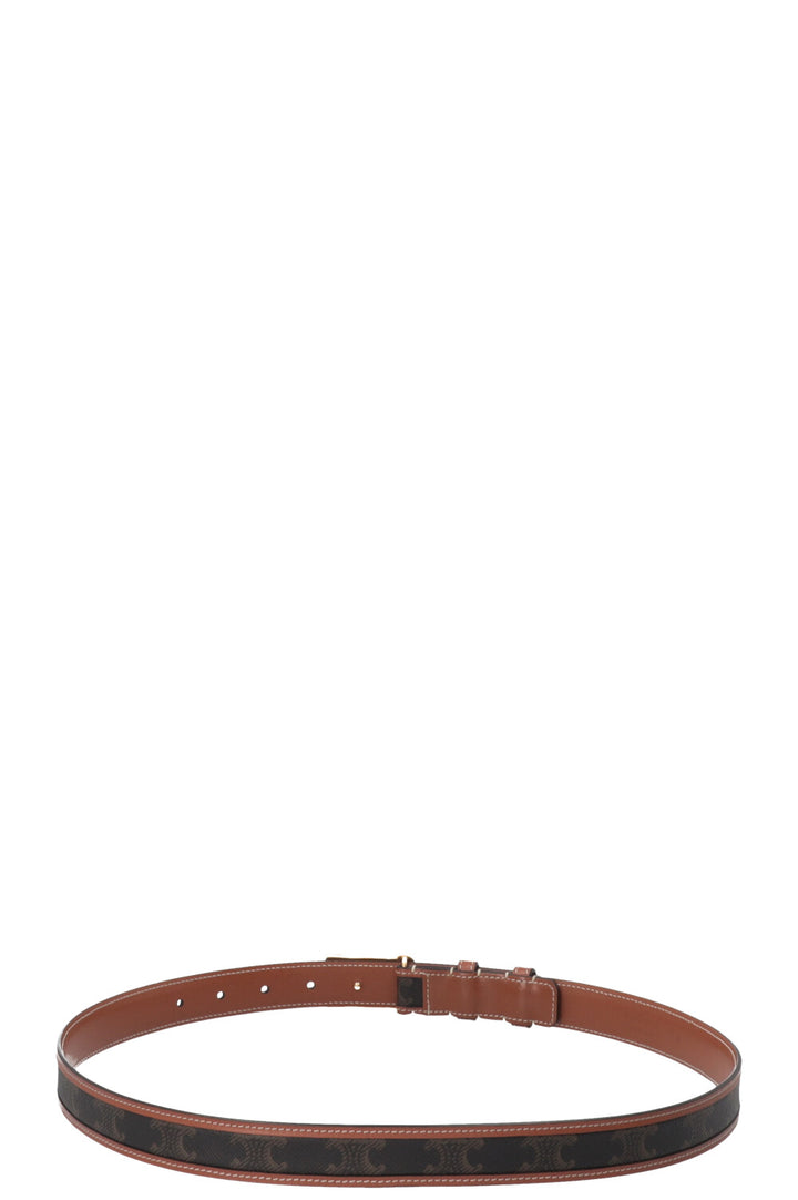 CELINE Ceinture Triomphe Toile Cuir Tan