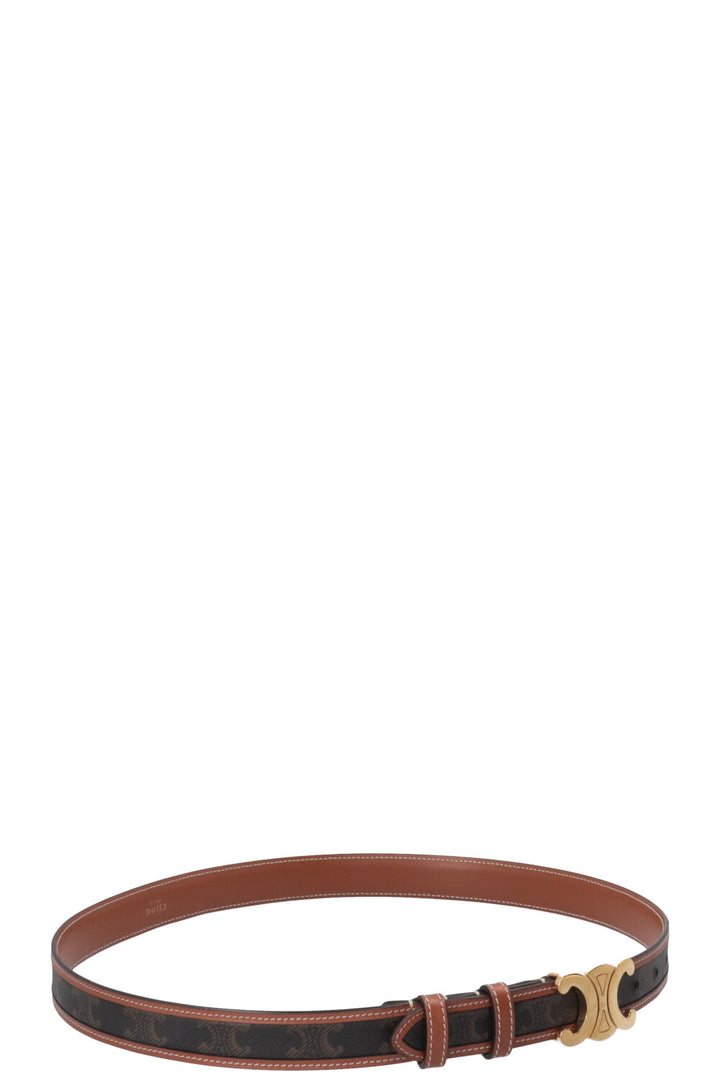 CELINE Ceinture Triomphe Toile Cuir Tan
