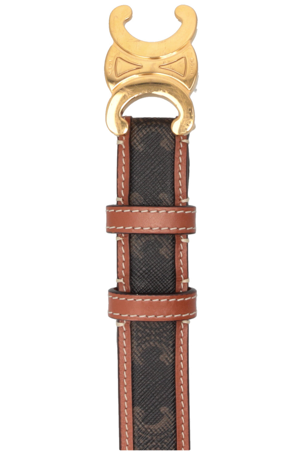 CELINE Ceinture Triomphe Toile Cuir Tan