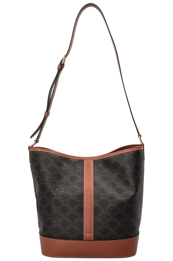 Sac seau CELINE Triomphe en toile marron
