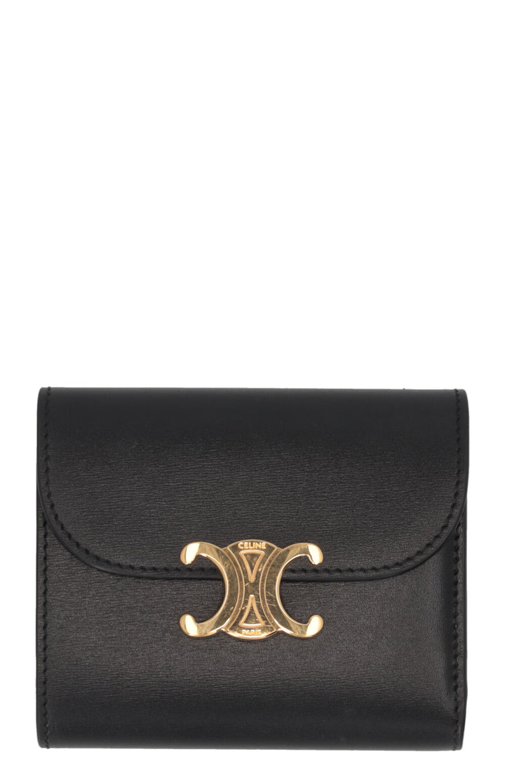 CELINE Portefeuille compact Triomphe en cuir noir