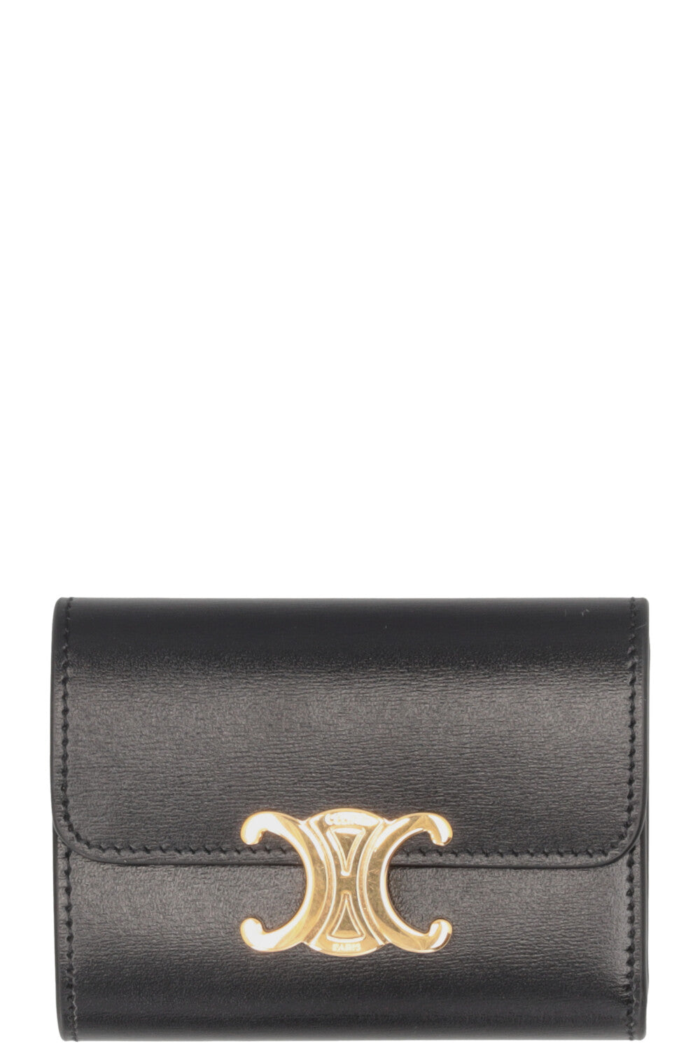 CELINE Triomphe Compact Wallet Leather Black