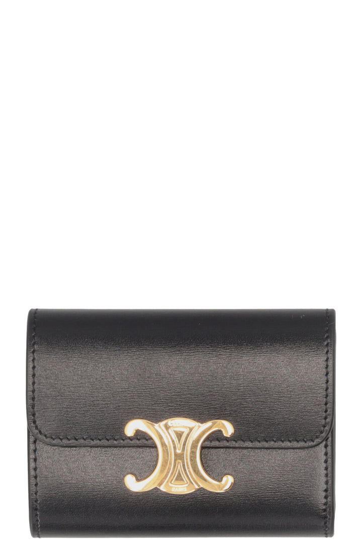 CELINE Triomphe Compact Wallet Leather Black