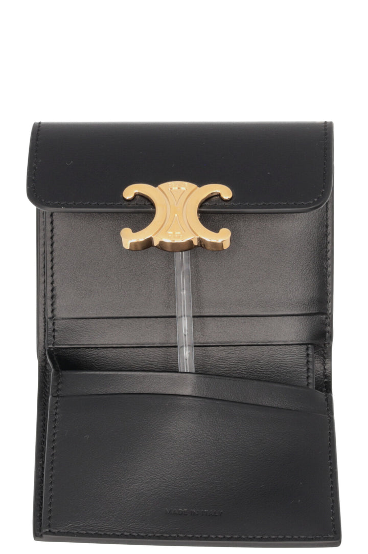 CELINE Triomphe Compact Wallet Leather Black
