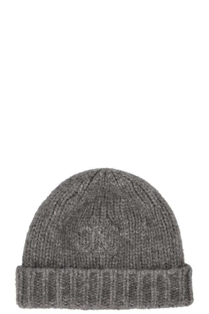 CELINE Triomphe Knit Beanie Hat Cashmere Grey