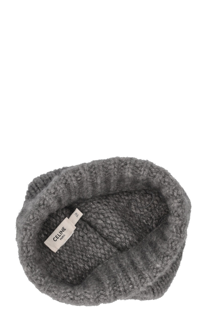 CELINE Triomphe Knit Beanie Hat Cashmere Grey