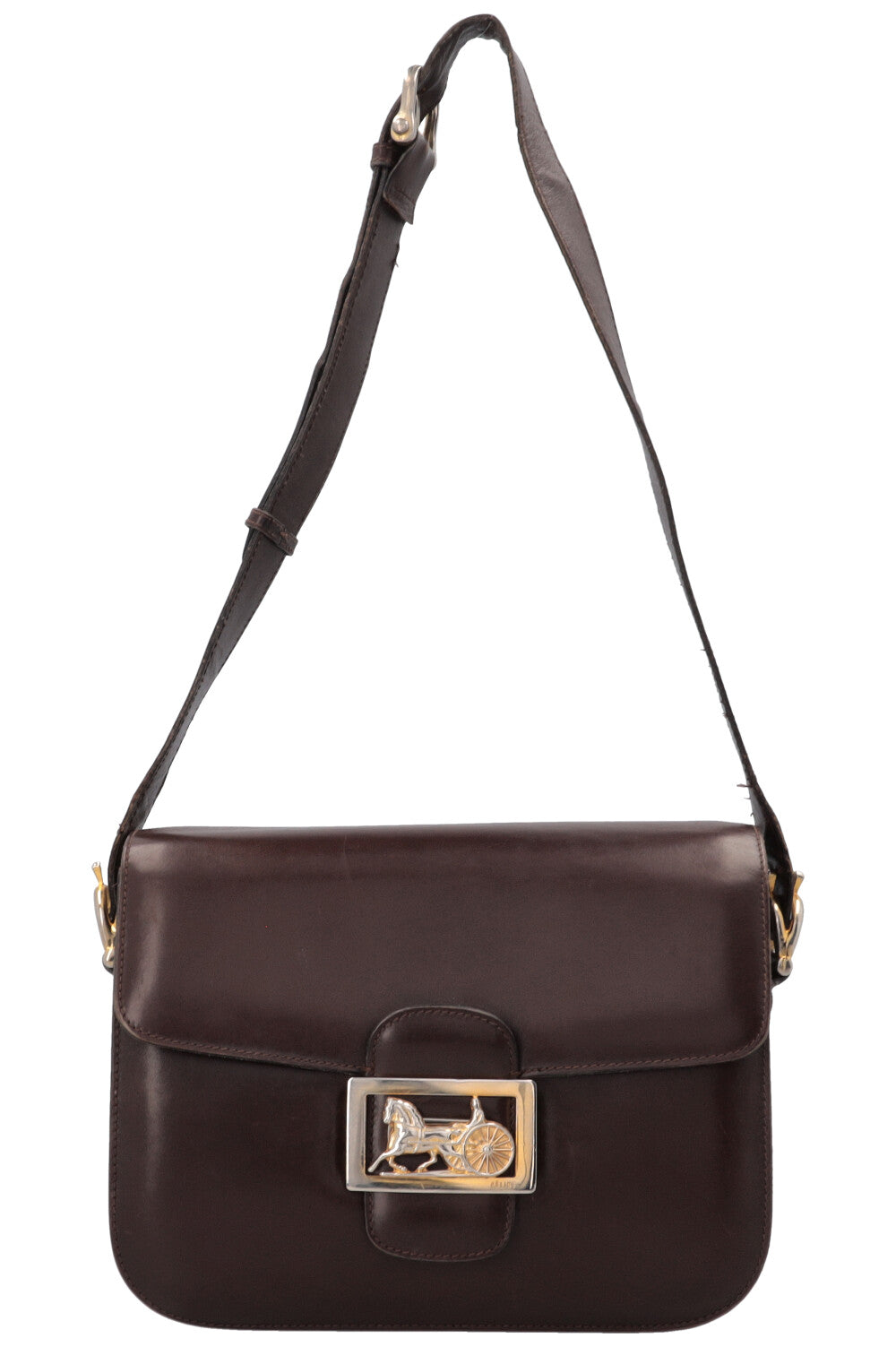 CELINE Sac bandoulière vintage en cuir box noir "Horse Carriage"