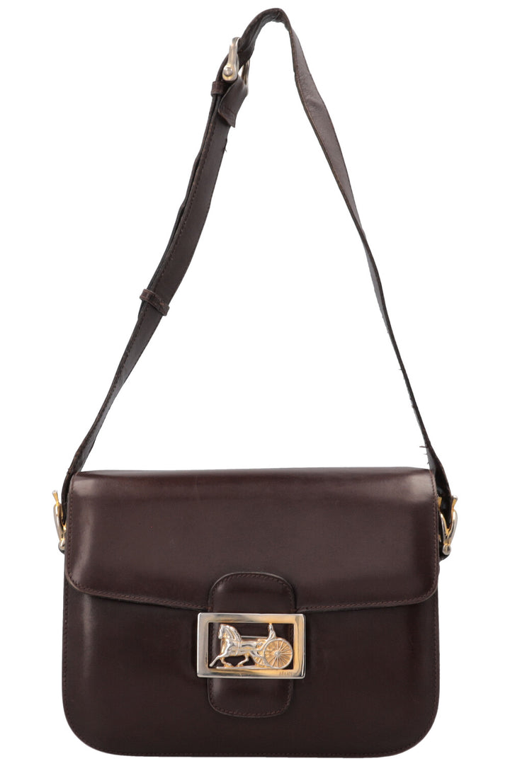 CELINE Sac bandoulière vintage en cuir box noir "Horse Carriage"