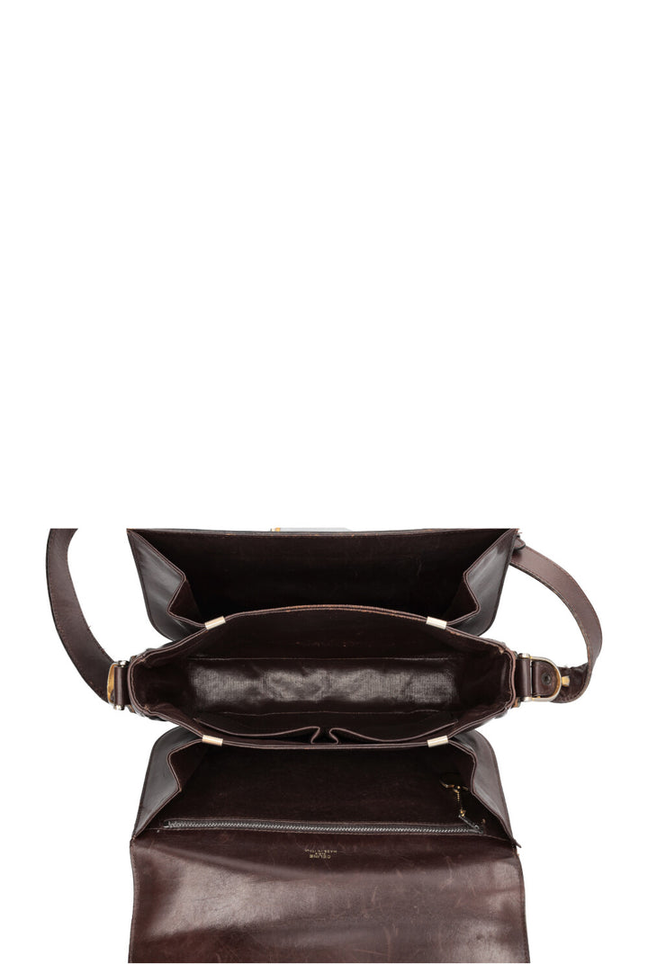 CELINE Sac bandoulière vintage en cuir box noir "Horse Carriage"