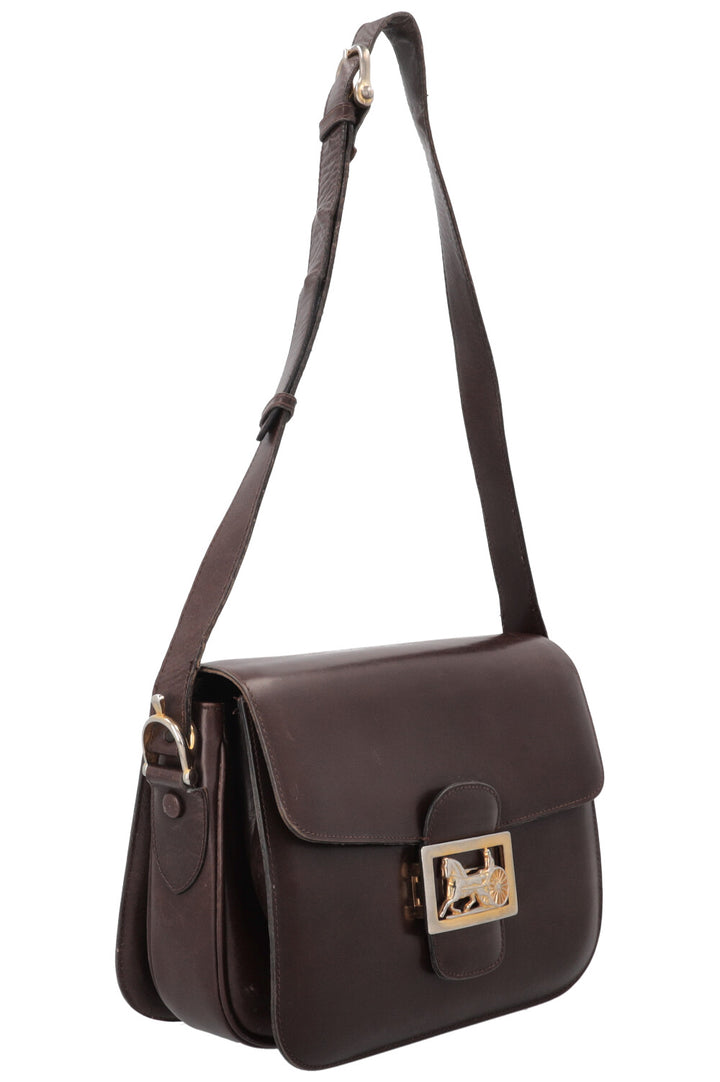 CELINE Sac bandoulière vintage en cuir box noir "Horse Carriage"