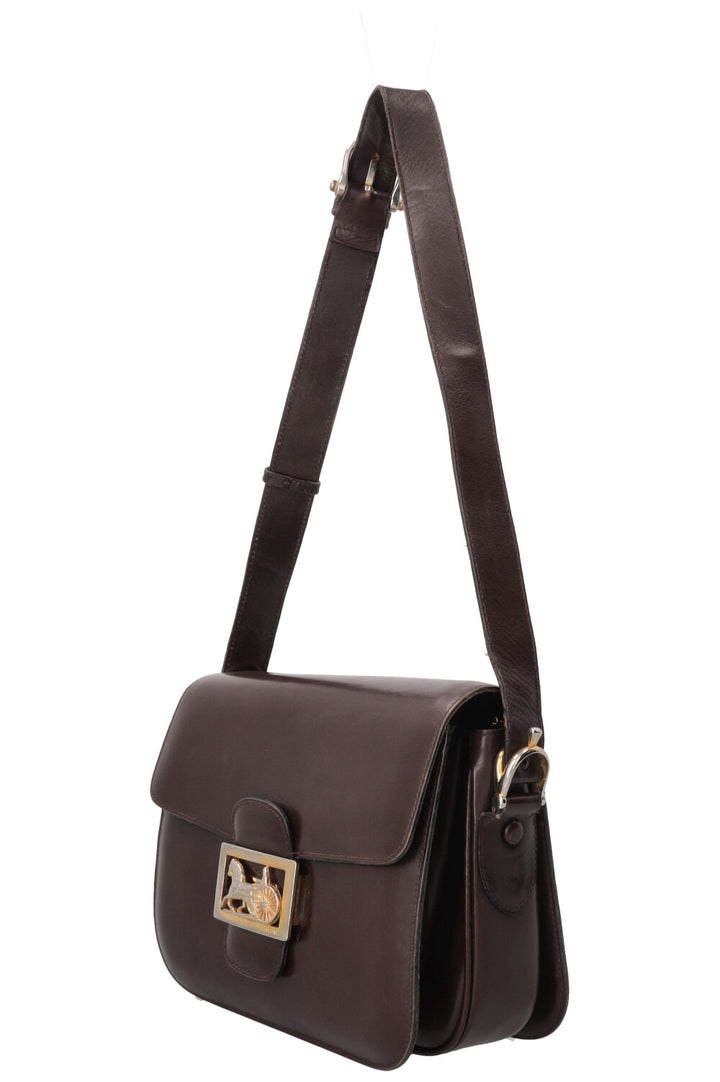 CELINE Sac bandoulière vintage en cuir box noir "Horse Carriage"