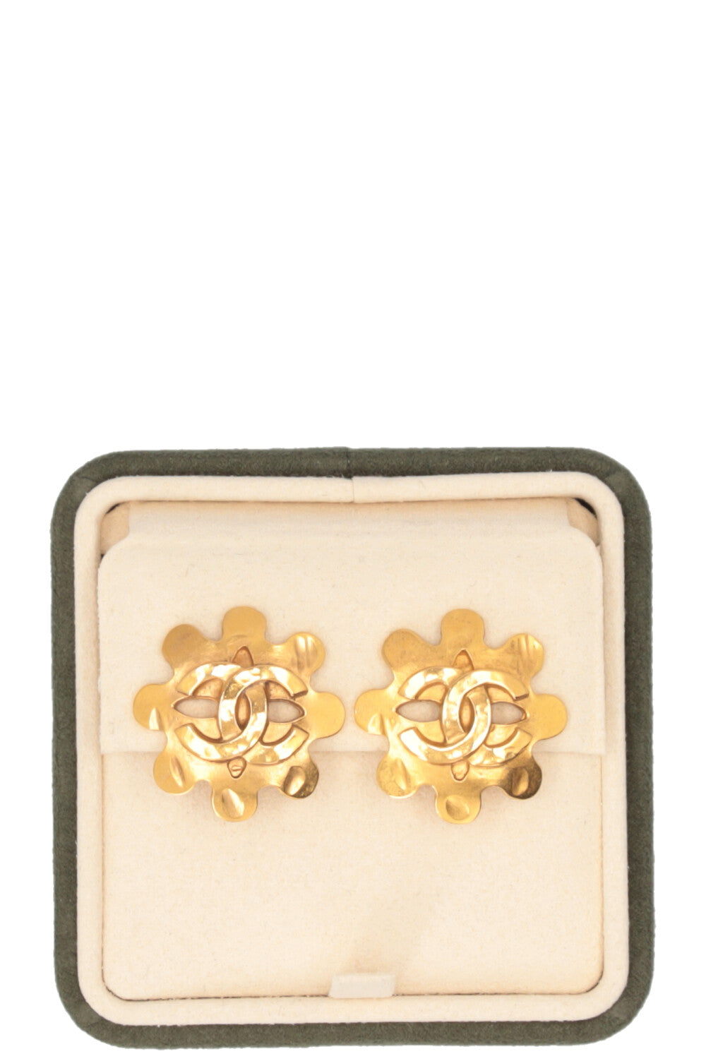 CHANEL 1994 CC Floral Ear Clips Gold