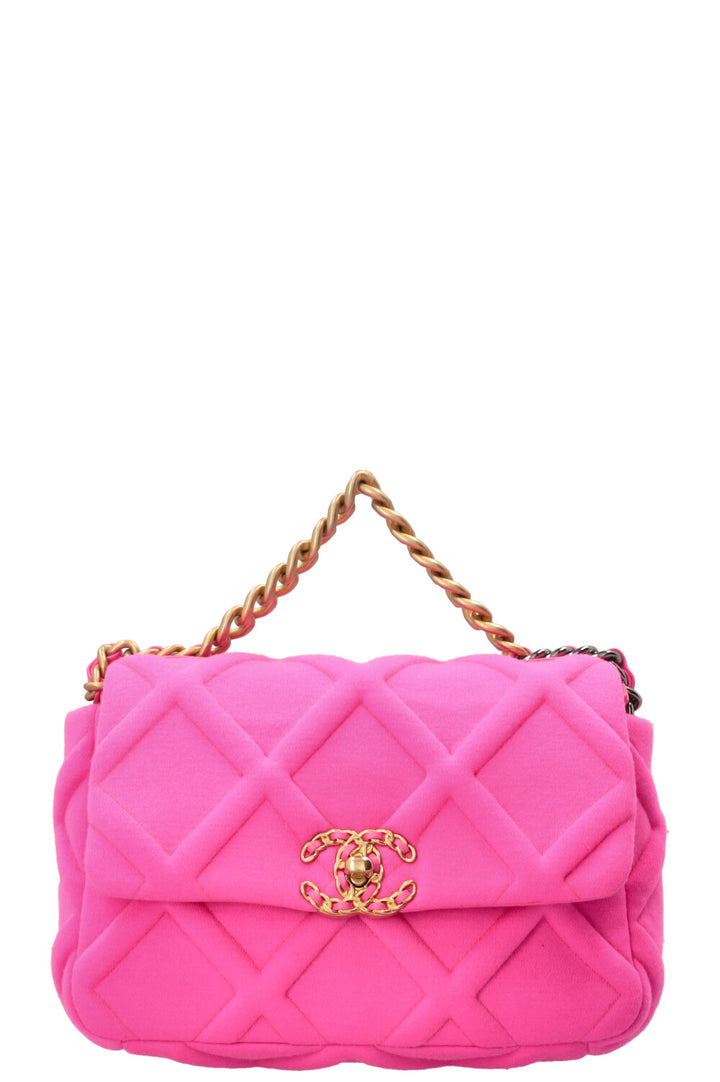 CHANEL 19 Small Crossbody Bag Canvas Neon Pink