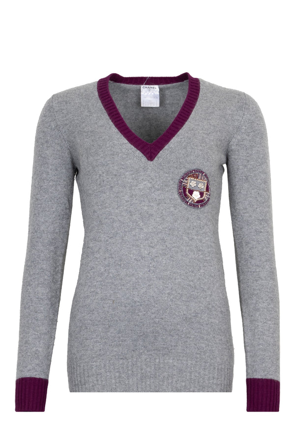 CHANEL 2007 Knit Top Cashmere Grey Purple