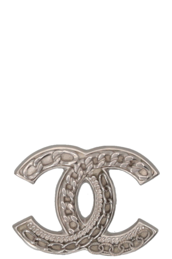 CHANEL 2011 CC Chain Brooch Metal Silver