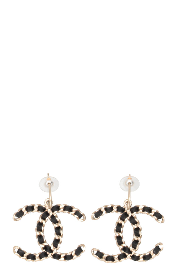 CHANEL 2013 CC Logo Chain Drop Earrings Satin