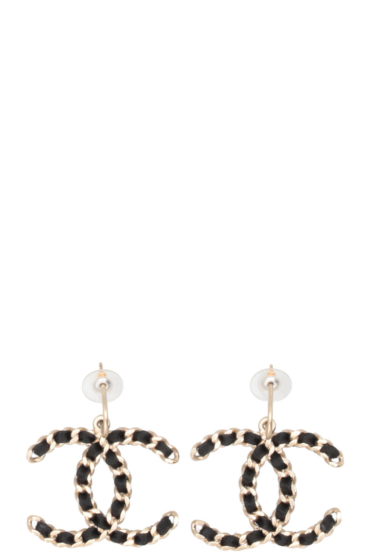 CHANEL 2013 CC Logo Chain Drop Earrings Satin