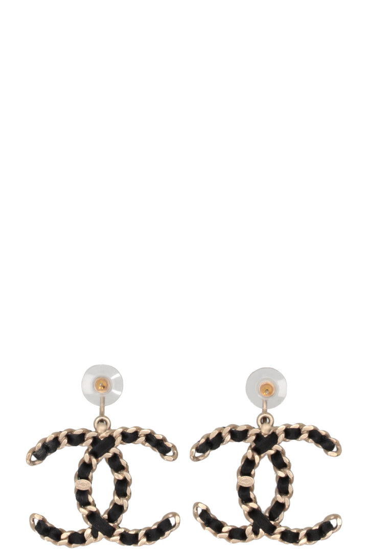 CHANEL 2013 CC Logo Chain Drop Earrings Satin