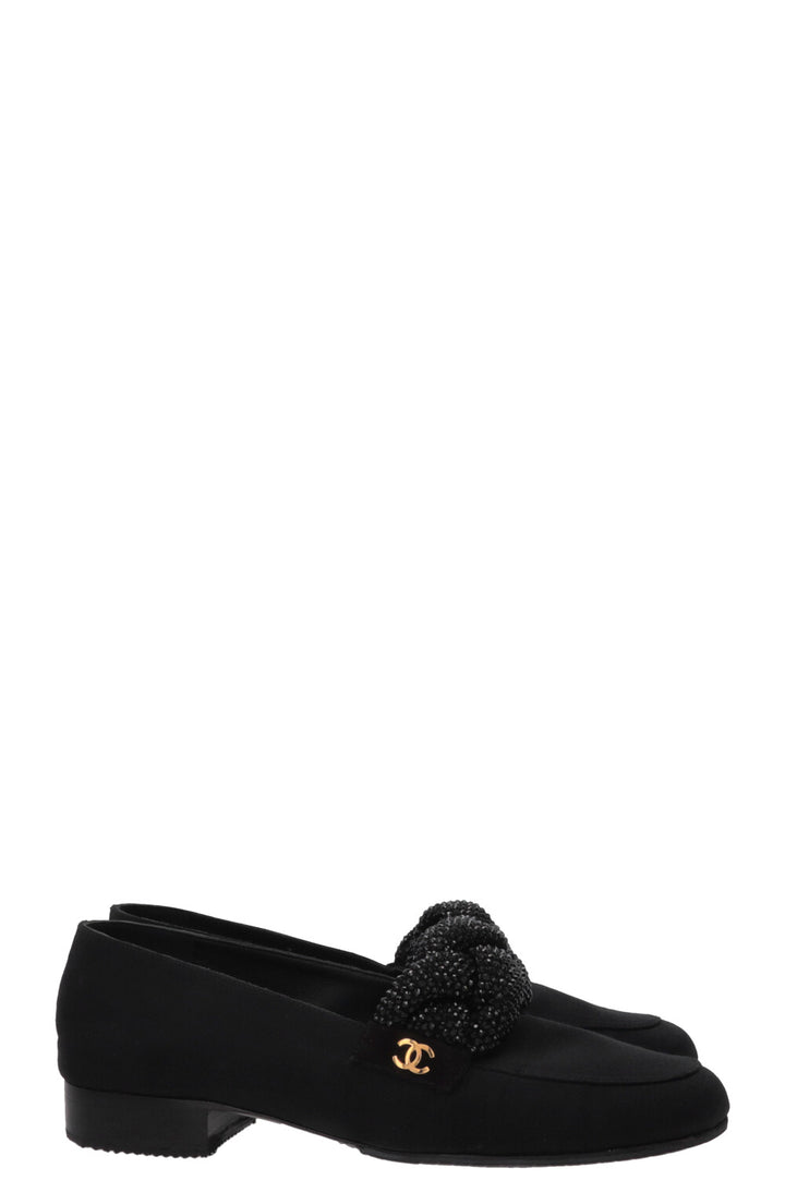 CHANEL Mocassins CC avec logo en cristal 2017 en gros-grain noir