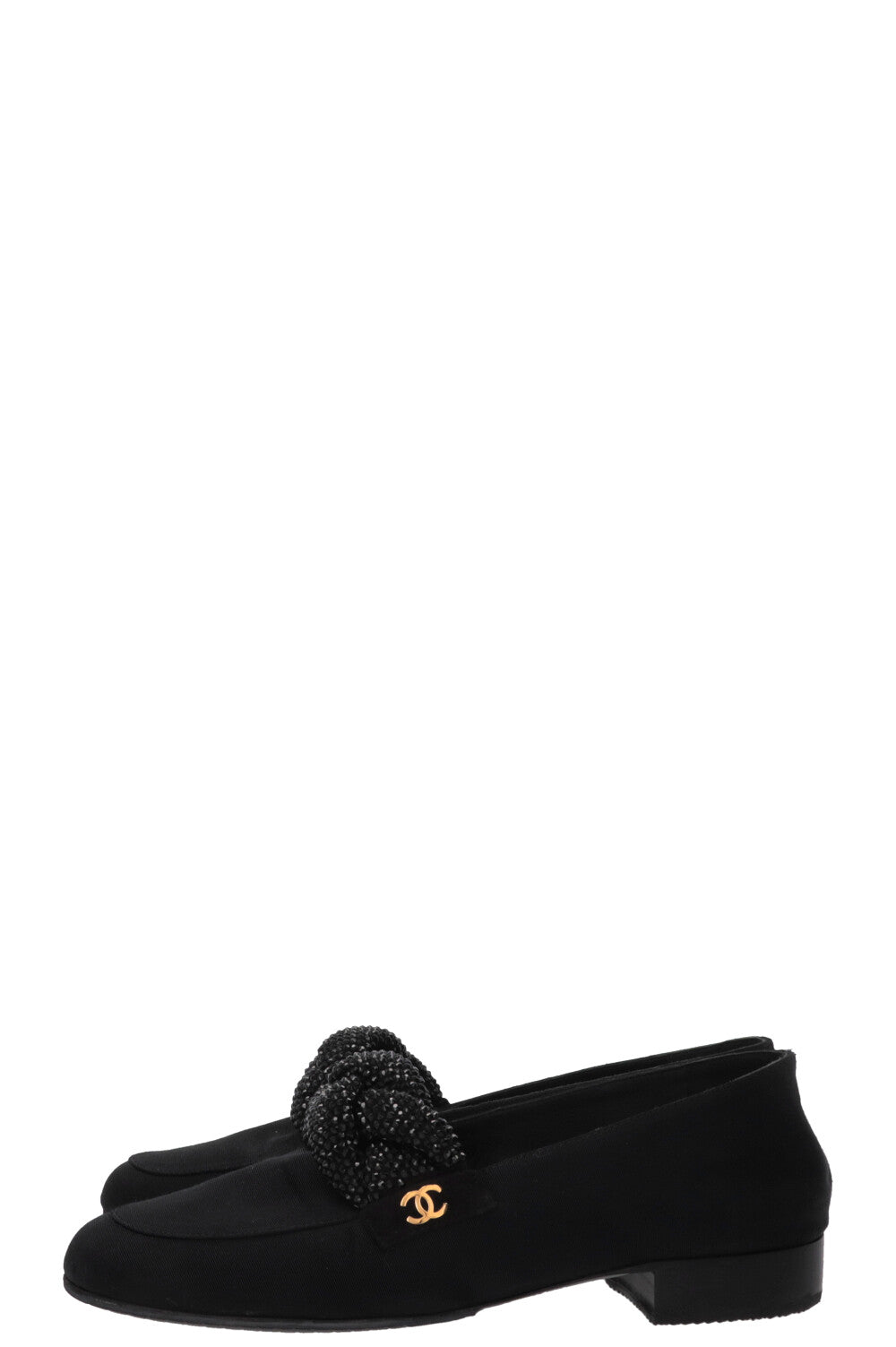 CHANEL Mocassins CC avec logo en cristal 2017 en gros-grain noir