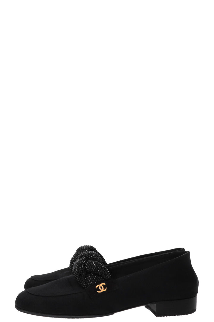 CHANEL Mocassins CC avec logo en cristal 2017 en gros-grain noir