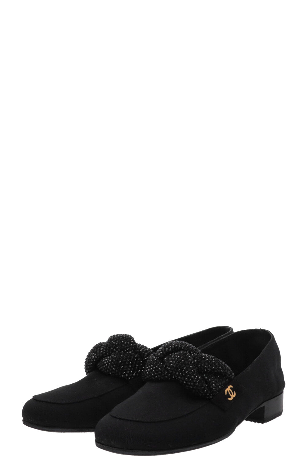 CHANEL Mocassins CC avec logo en cristal 2017 en gros-grain noir