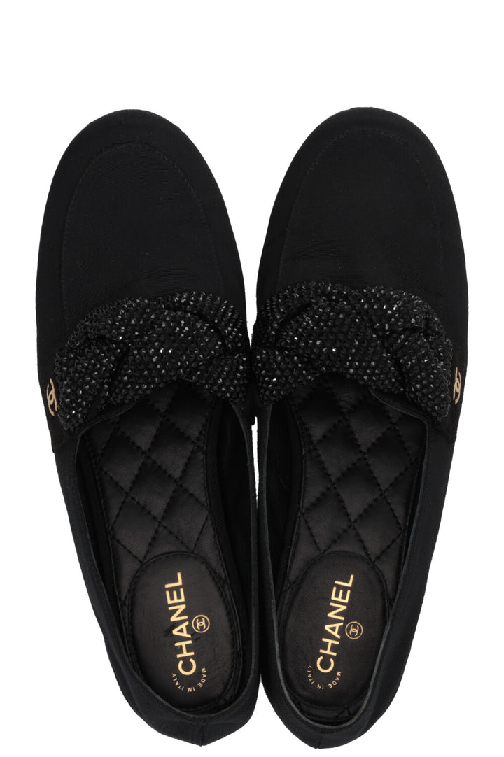 CHANEL Mocassins CC avec logo en cristal 2017 en gros-grain noir