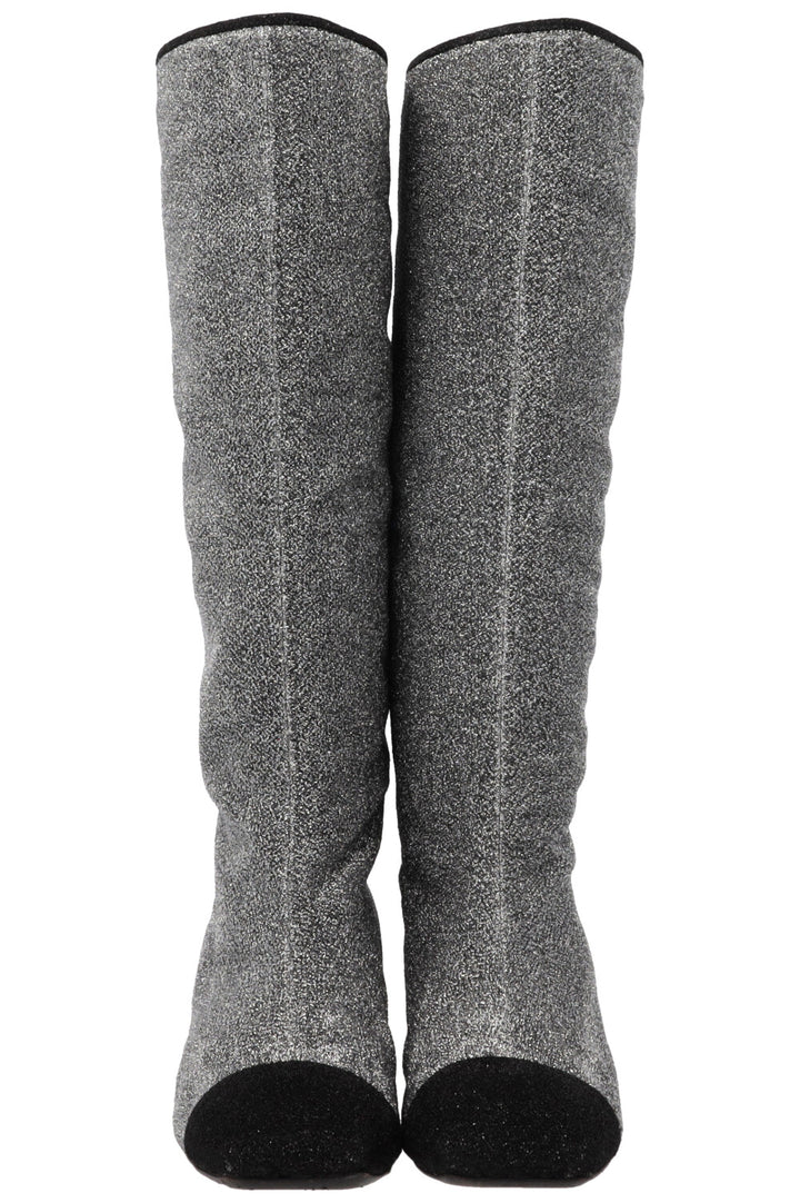 CHANEL 2017 Knee High Boots Lurex Silver