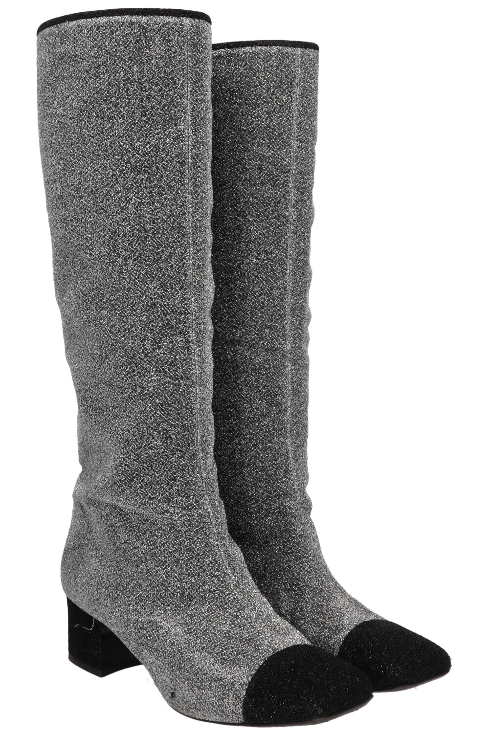 CHANEL 2017 Knee High Boots Lurex Silver