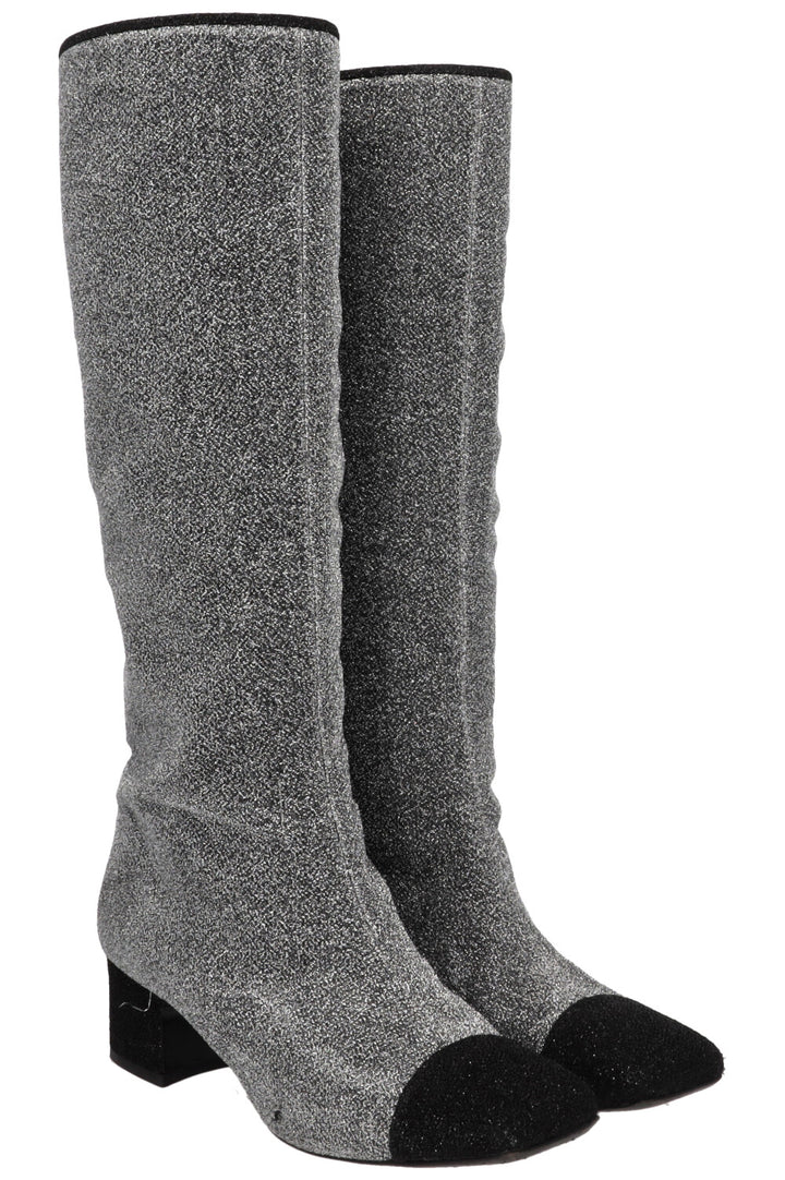 CHANEL 2017 Knee High Boots Lurex Silver