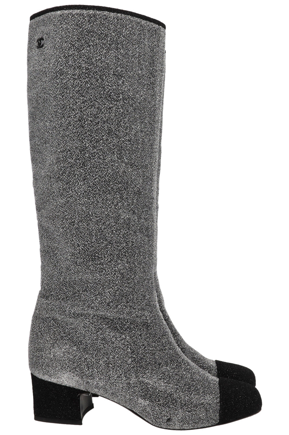 CHANEL 2017 Knee High Boots Lurex Silver