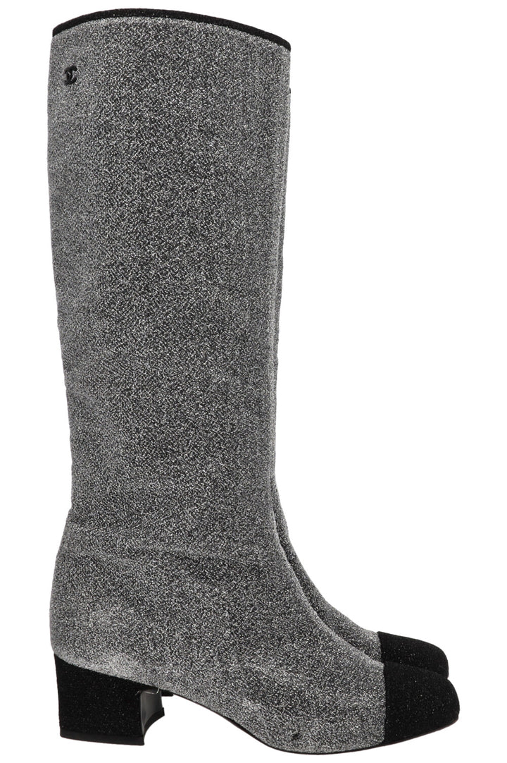 CHANEL 2017 Knee High Boots Lurex Silver