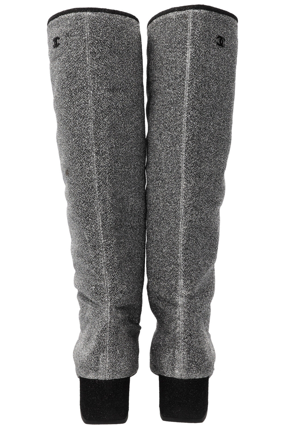 CHANEL 2017 Knee High Boots Lurex Silver