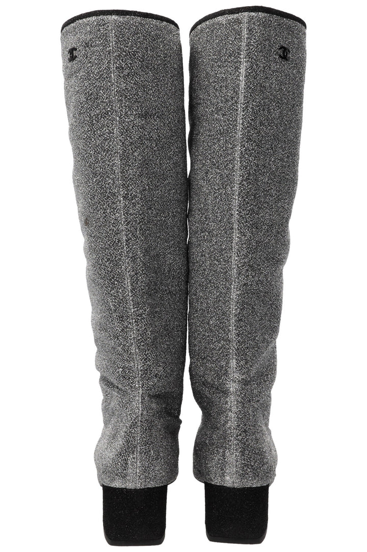 CHANEL 2017 Knee High Boots Lurex Silver