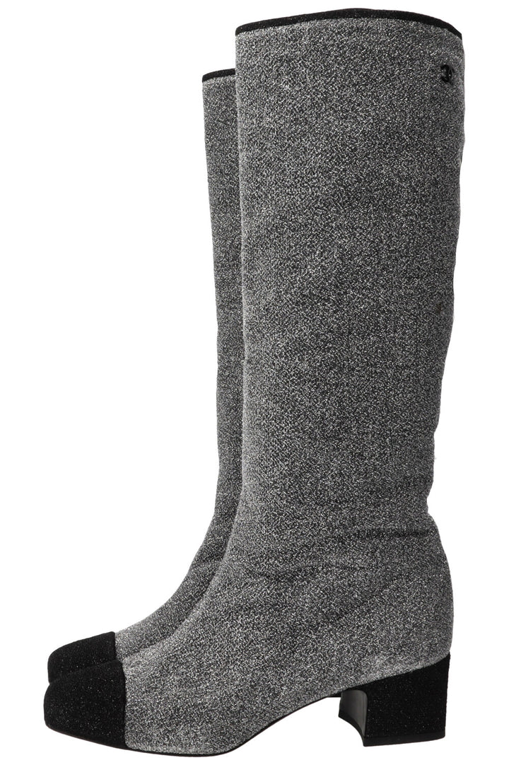 CHANEL 2017 Knee High Boots Lurex Silver