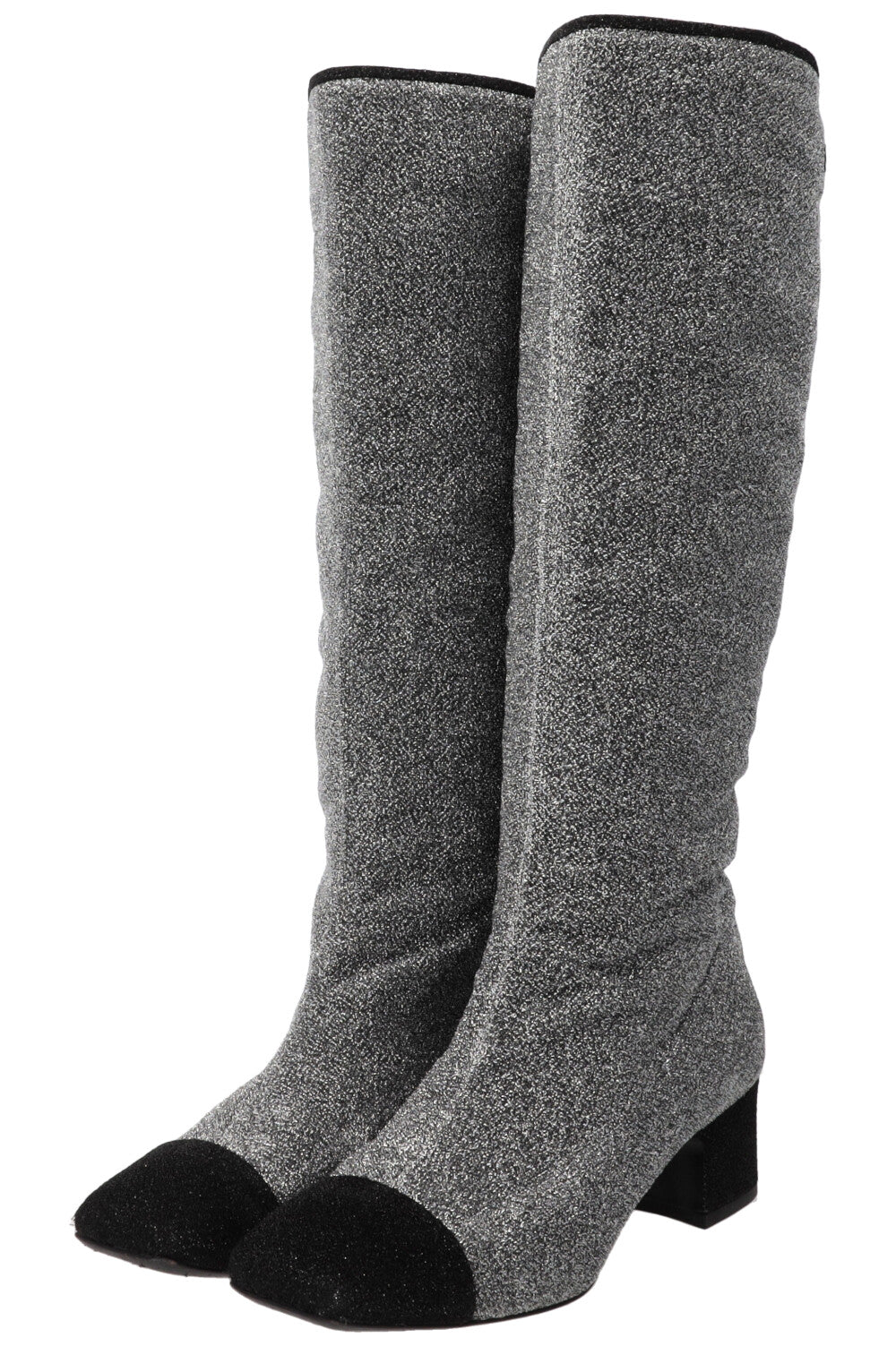 CHANEL 2017 Knee High Boots Lurex Silver