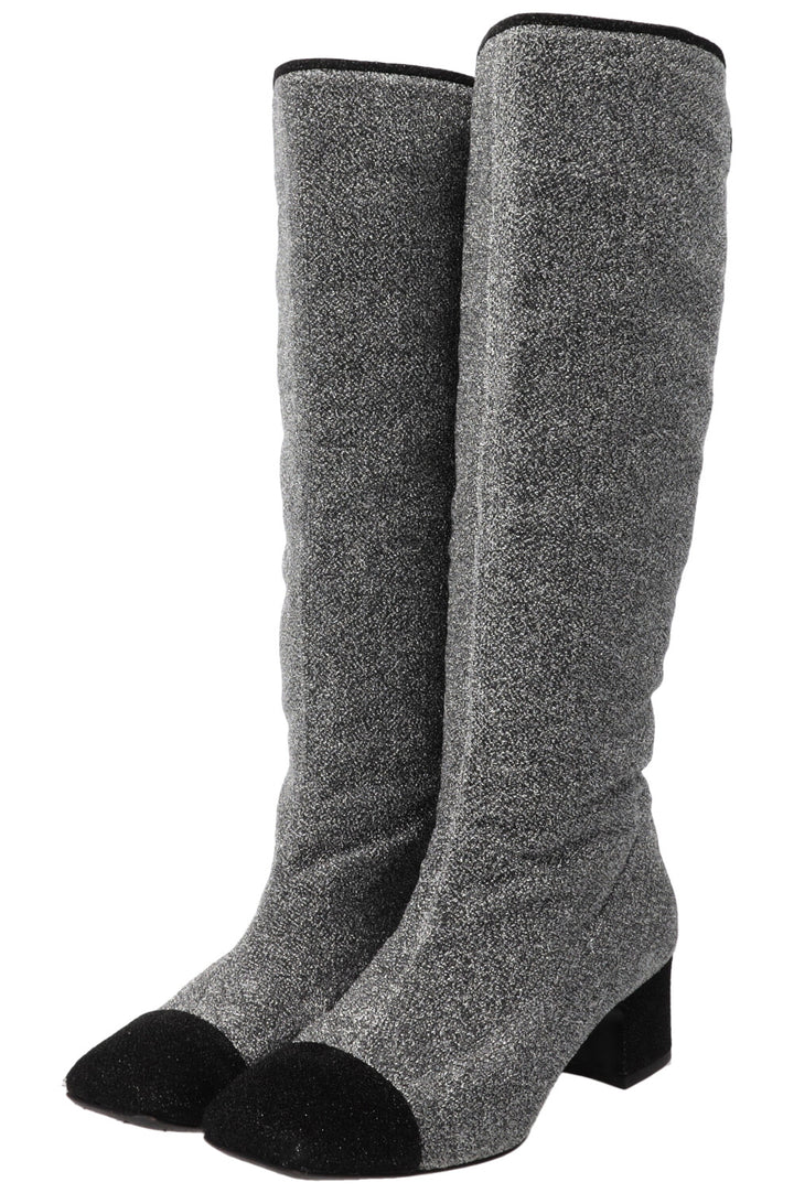 CHANEL 2017 Knee High Boots Lurex Silver