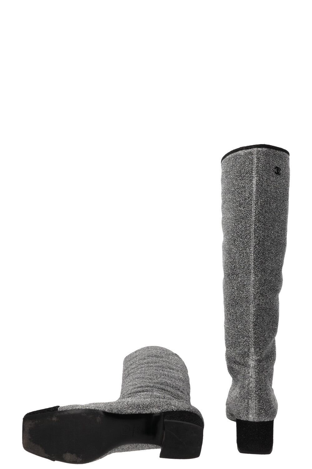 CHANEL 2017 Knee High Boots Lurex Silver