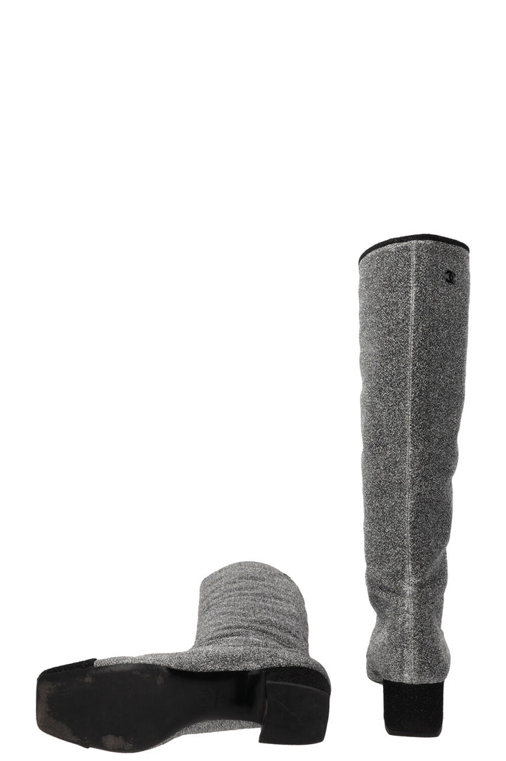 CHANEL 2017 Knee High Boots Lurex Silver
