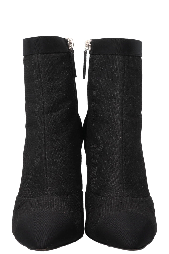 CHANEL 2017 Lurex Grosgrain Ankle Boots Canvas Black